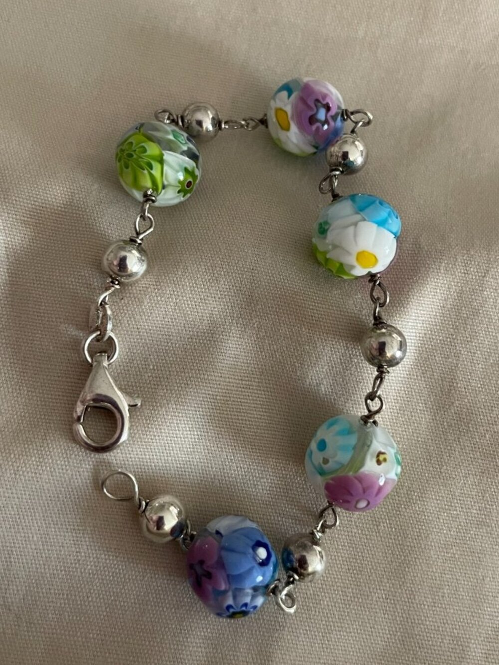 LAST Vintage Sterling Silver Handmade Colorful Bracelet 15 grams 7" Hippie Boho - Picture 6 of 10